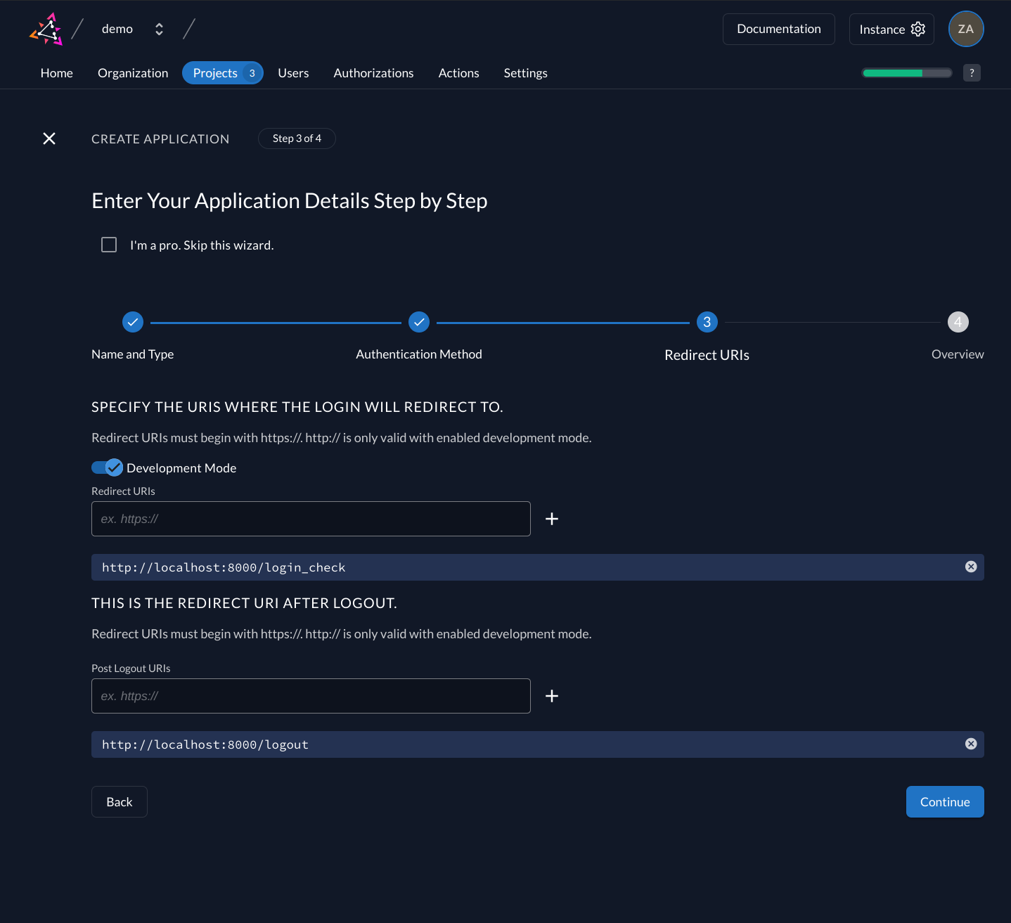 Configure app redirects console